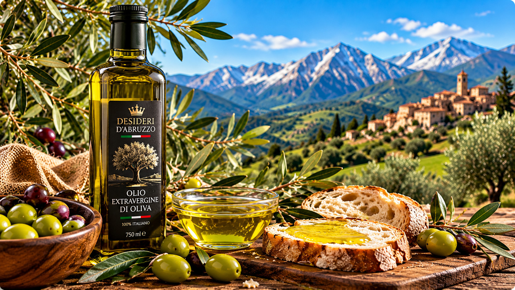 Olio extravergine di oliva prodotto in Abruzzo, bottiglia da 750 ml